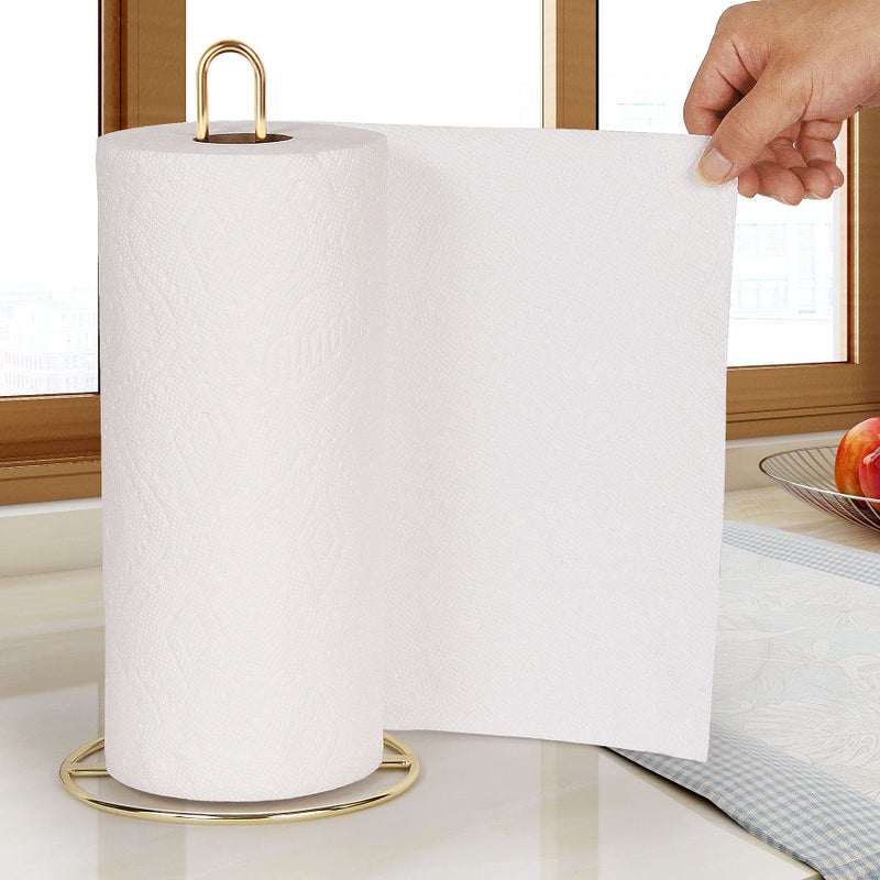 OBODING Gold Paper Towel Holder Countertop, OBODING, Kitchen Paper Towel Stand Holder for Kitchen Organization and Storage, Paper Towel Holders for Standard and Large Size Rolls (Gold)  - Image 4