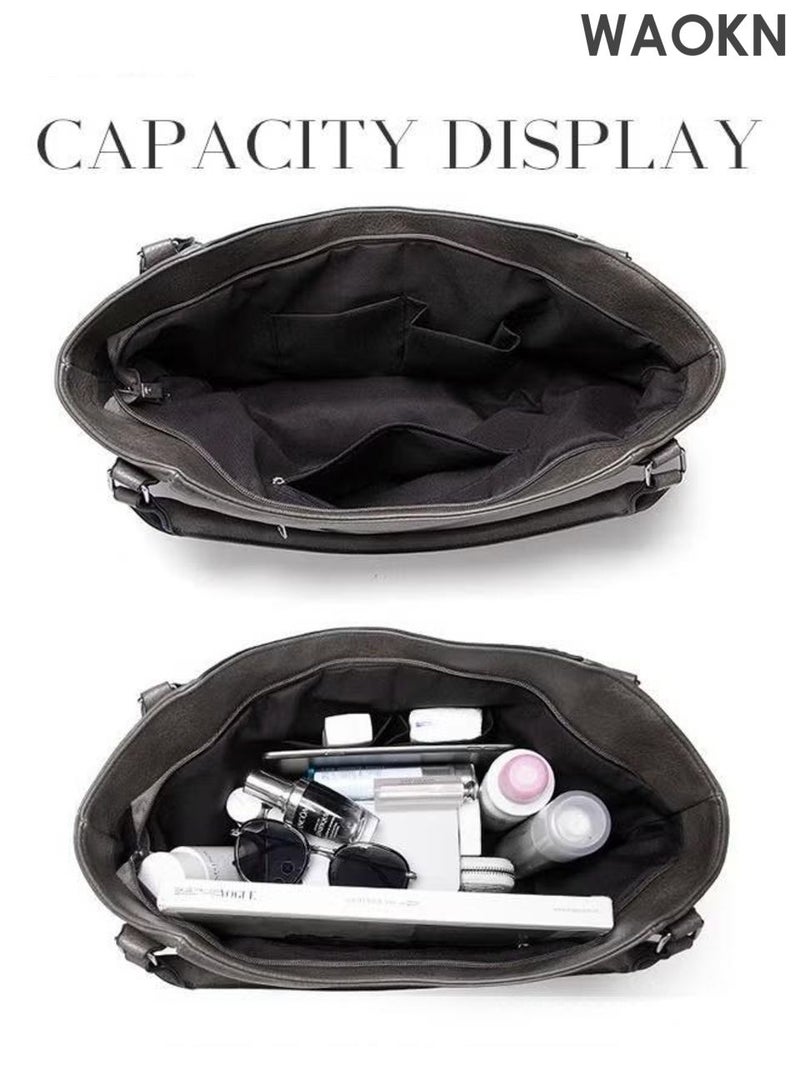 دبليو أيه أو كي أن حقائب كتف كبيرة، مجموعة حقائب يد نسائية ورجالية، حقائب يد وحقائب كتف من جلد البولي يوريثان، حقيبة يد كبيرة مقاومة للماء، للجنسين، حقيبة يد بسعة تخزين كبيرة، حقيبة كروس بودي، لون رمادي. - Image 4