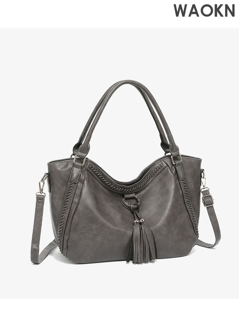 دبليو أيه أو كي أن حقائب كتف كبيرة، مجموعة حقائب يد نسائية ورجالية، حقائب يد وحقائب كتف من جلد البولي يوريثان، حقيبة يد كبيرة مقاومة للماء، للجنسين، حقيبة يد بسعة تخزين كبيرة، حقيبة كروس بودي، لون رمادي. - Image 2