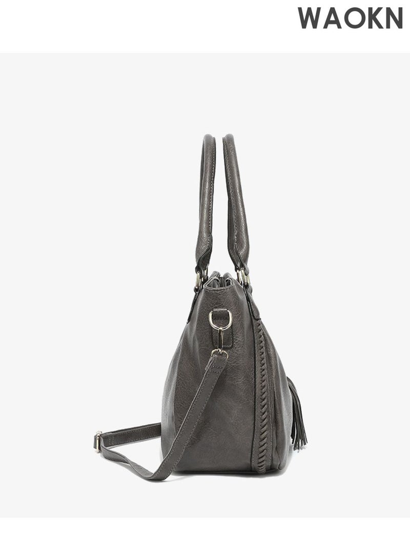 دبليو أيه أو كي أن حقائب كتف كبيرة، مجموعة حقائب يد نسائية ورجالية، حقائب يد وحقائب كتف من جلد البولي يوريثان، حقيبة يد كبيرة مقاومة للماء، للجنسين، حقيبة يد بسعة تخزين كبيرة، حقيبة كروس بودي، لون رمادي. - Image 5