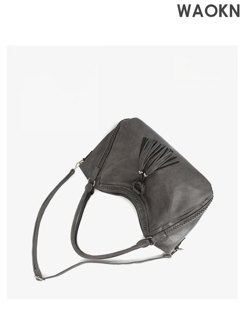 دبليو أيه أو كي أن حقائب كتف كبيرة، مجموعة حقائب يد نسائية ورجالية، حقائب يد وحقائب كتف من جلد البولي يوريثان، حقيبة يد كبيرة مقاومة للماء، للجنسين، حقيبة يد بسعة تخزين كبيرة، حقيبة كروس بودي، لون رمادي. - Image 3