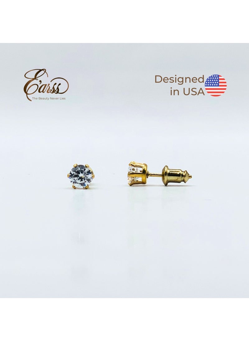 Earss Diamond BirthStone Apr Gold Stud | Stainless Steel | 18K Gold Plated  - Image 2
