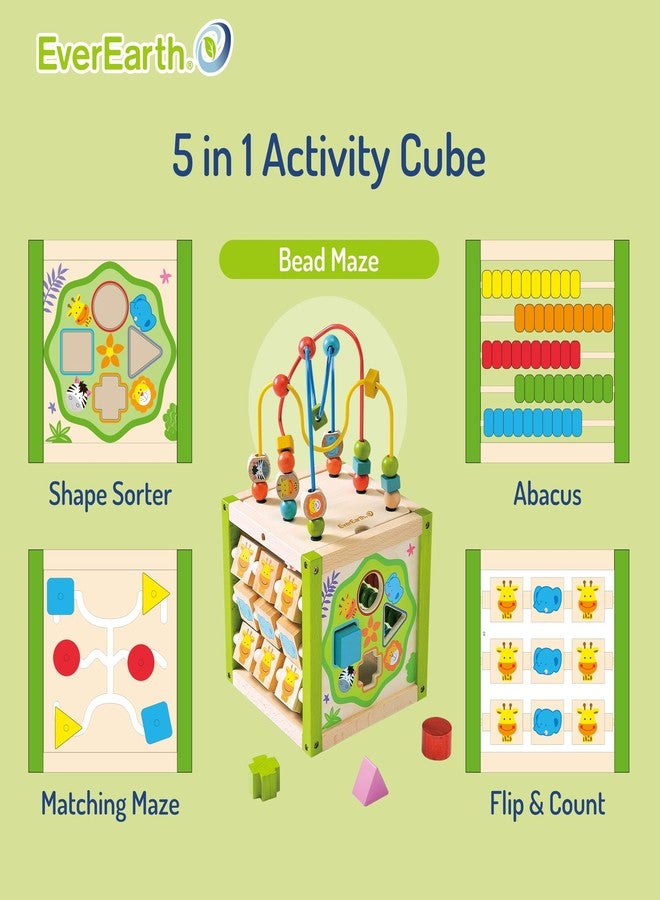 EverEarth Wooden Activity Cube with Bead Maze, 5 in 1 Activity Center, Educational Learning Montessori Toys for Toddlers for Kids 1+, FSC Certified - Image 3