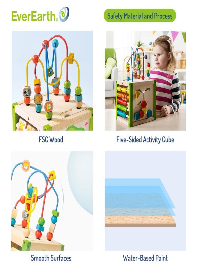 EverEarth Wooden Activity Cube with Bead Maze, 5 in 1 Activity Center, Educational Learning Montessori Toys for Toddlers for Kids 1+, FSC Certified - Image 2