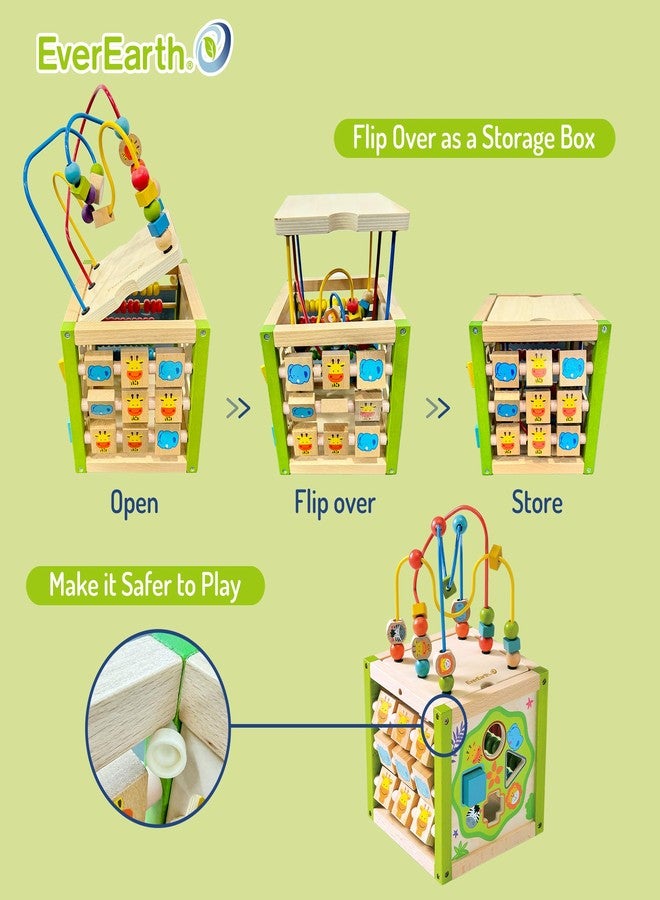 EverEarth Wooden Activity Cube with Bead Maze, 5 in 1 Activity Center, Educational Learning Montessori Toys for Toddlers for Kids 1+, FSC Certified - Image 4