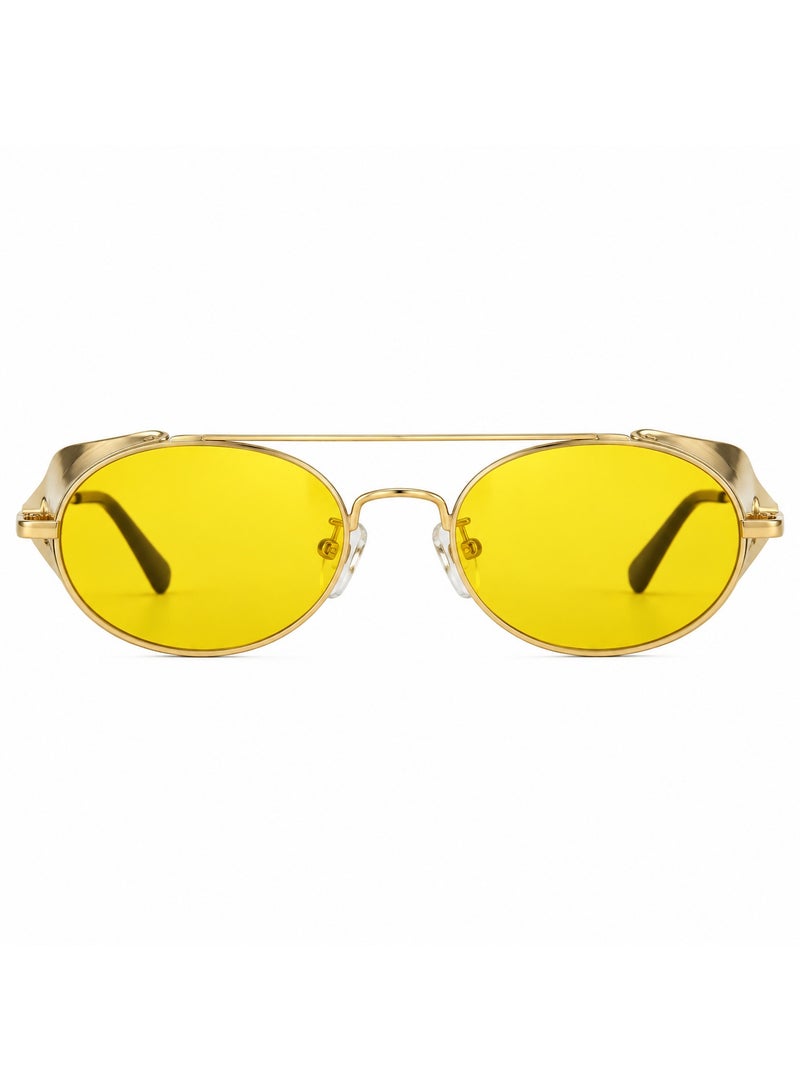 SG168 Gold Oval Sunglasses with Yellow Lenses and Side Shields - Image 3