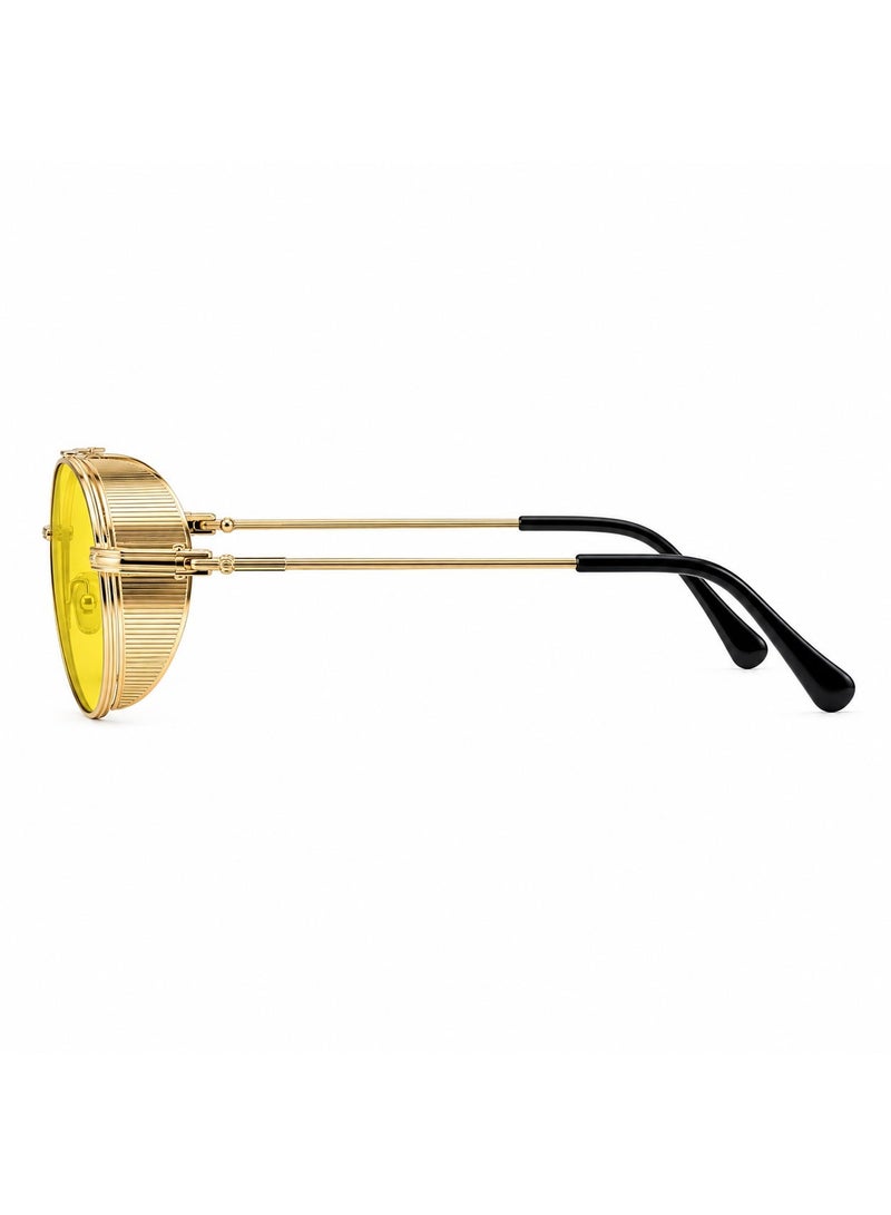 SG168 Gold Oval Sunglasses with Yellow Lenses and Side Shields - Image 2