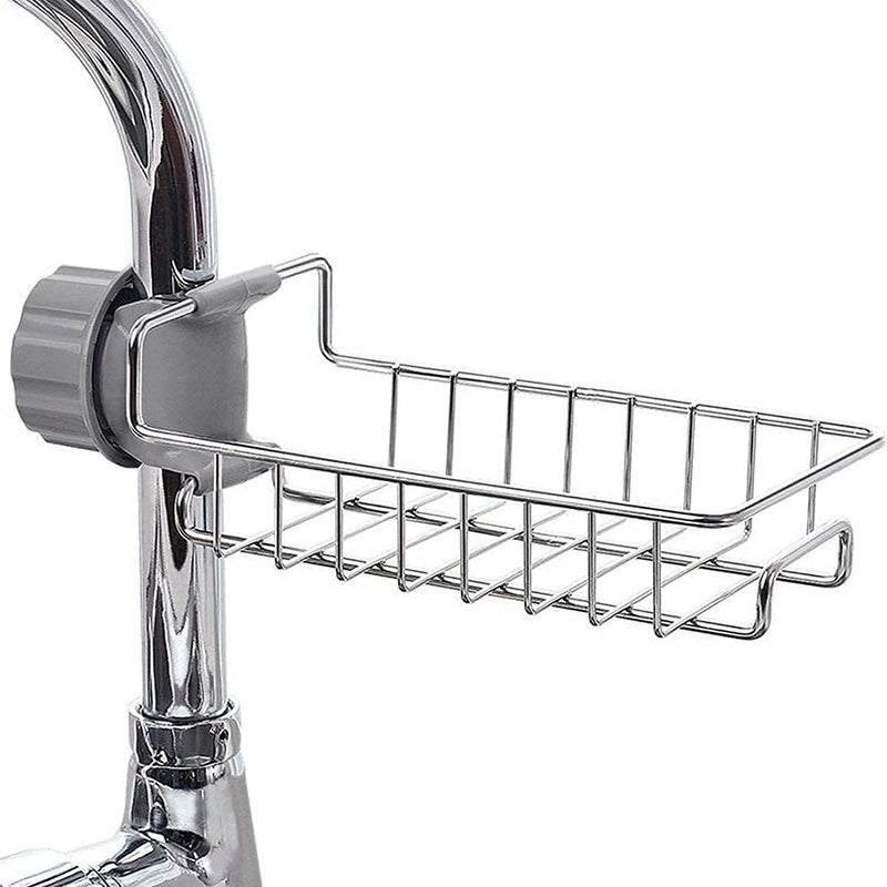 ASPENX ASPENX Stainless Steel Sink Caddy OrganizerTap Organiser Clip Storage Rack Practical Home Kitchen Faucet Shelf Snapon Faucet Rack Drain Rack with Towel Holder for Soap Sponges Set of 1 - Image 1