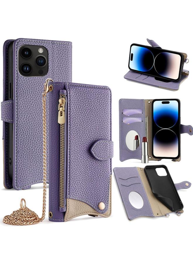 اس-توب جراب هاتف iPhone 14 Pro Max Crossbody Chain Tail Fishtail Leather Litchi - Image 1
