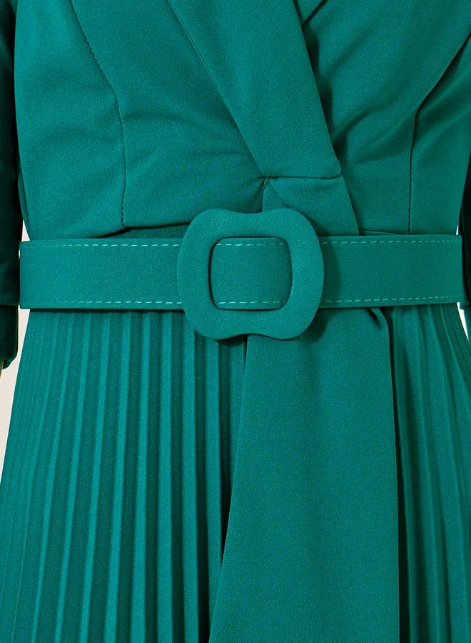 Styli Pleated Belted Dress
