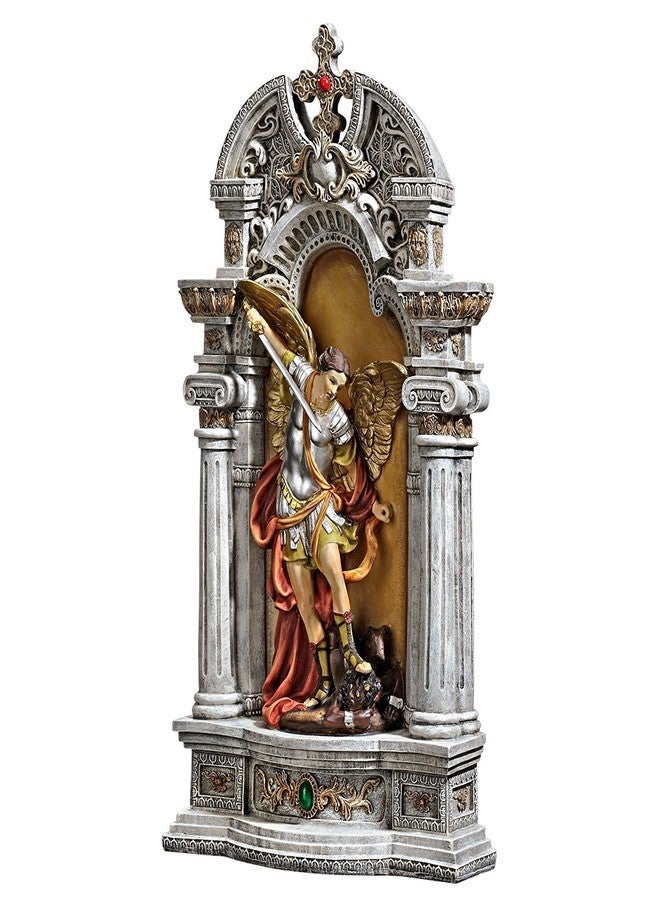 Design Toscano Niche of Michael the Archangel Religious Statue and Wall Art Hanging, 8 inches wide, 15 inches tall, Cast Stone Resin, Full Color Paint - Image 1