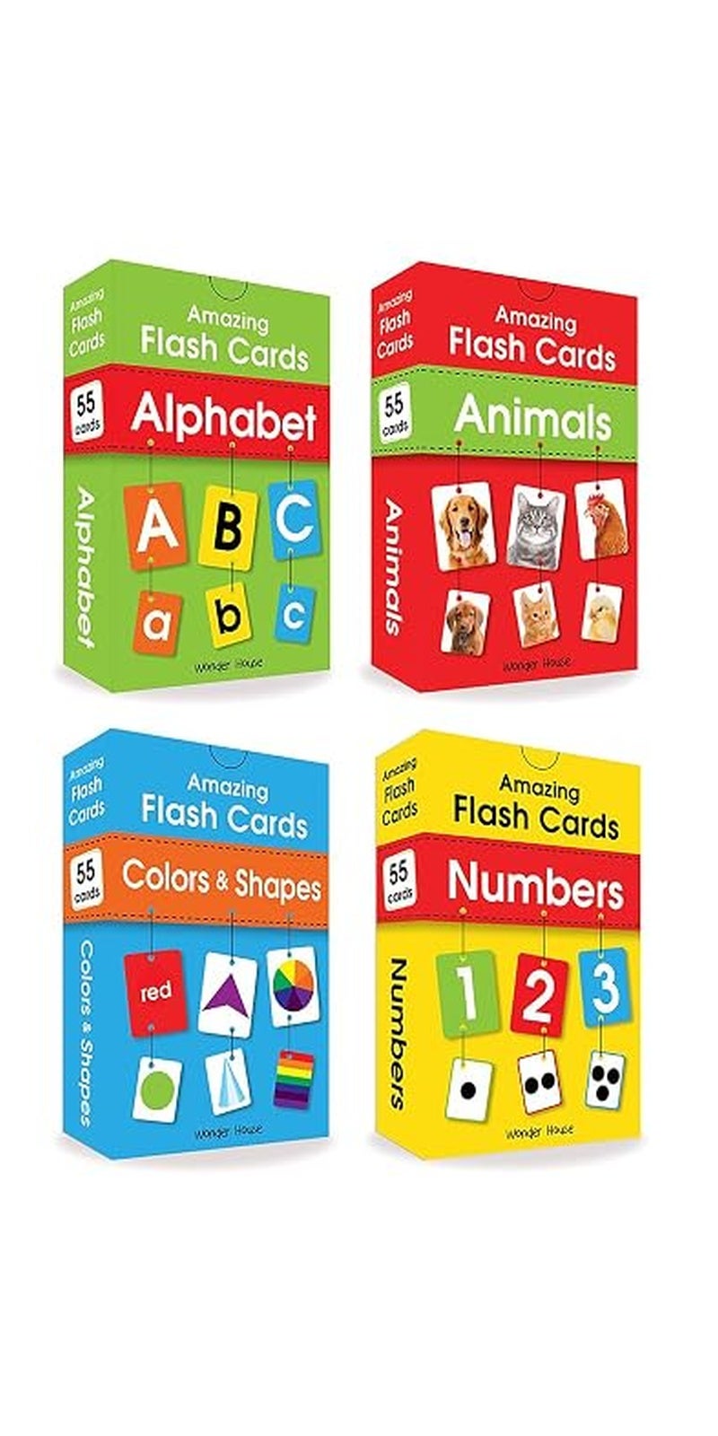 Amazing Flash Cards Set Of 4 Boxes: Early Development OF Preschool Toddler (220 Cards, Alphabet, Number, Animals, Colors And Shapes)