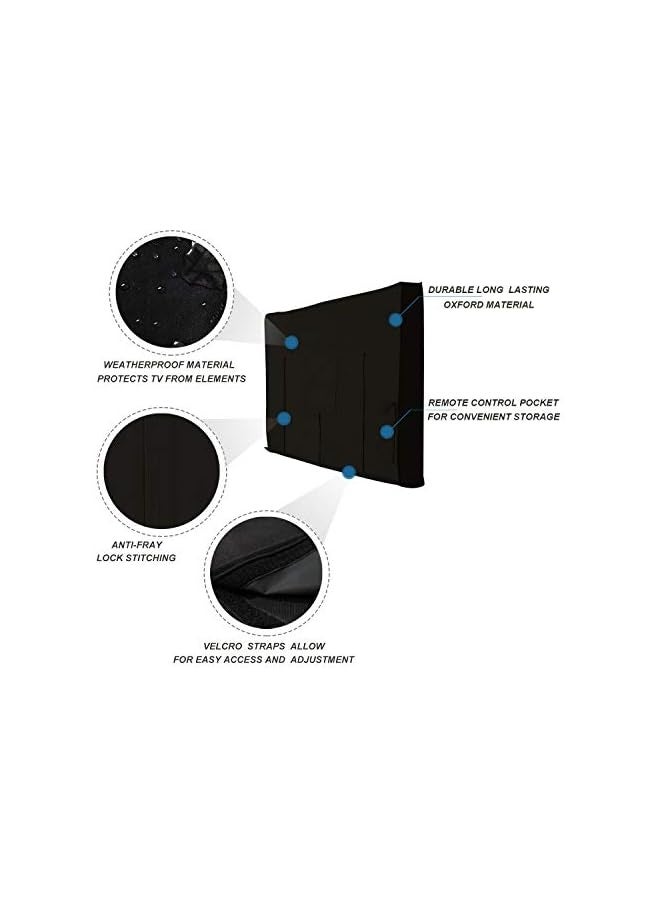 Outdoor Waterproof and Weatherproof TV Cover for 65 to 70 inch Outside Flat Screen TV, Black 600D Thick Fabric TV Screen Protector with Bottom Cover - Image 2