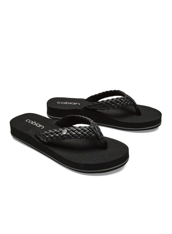 COBIAN Women's Braided Bounce Flip Flops, Black, 10 - Image 3
