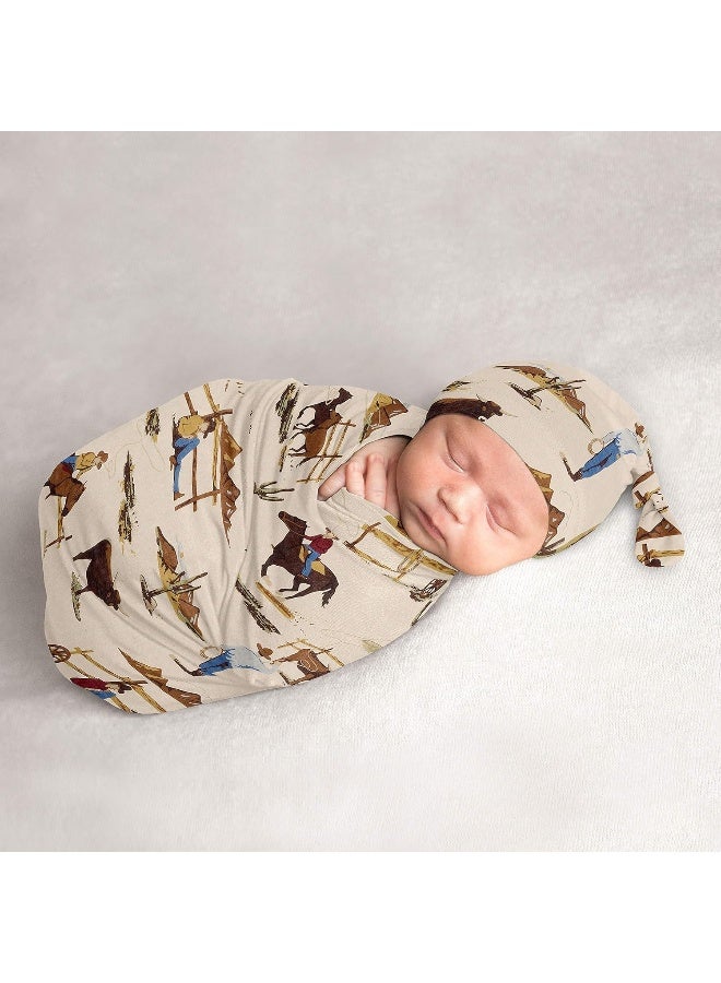 Sweet Jojo Designs Sweet Jojo Designs Wild West Cowboy Baby Boy Cocoon and Beanie Hat 2pc Set Jersey Stretch Knit Sleeping Bag for Infant Newborn Nursery Sleep Wrap Sack  - Image 1