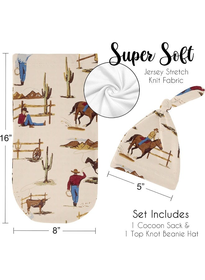 Sweet Jojo Designs Sweet Jojo Designs Wild West Cowboy Baby Boy Cocoon and Beanie Hat 2pc Set Jersey Stretch Knit Sleeping Bag for Infant Newborn Nursery Sleep Wrap Sack  - Image 5