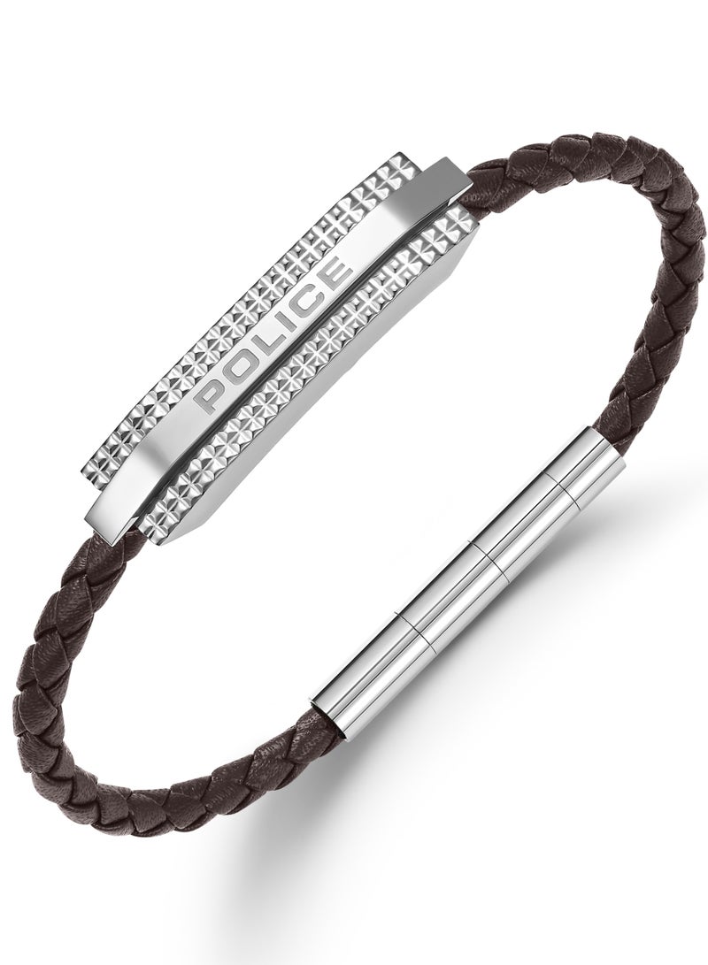 POLICE Gripcord Brown Leather Stainless Steel Gents Bracelet - Image 1