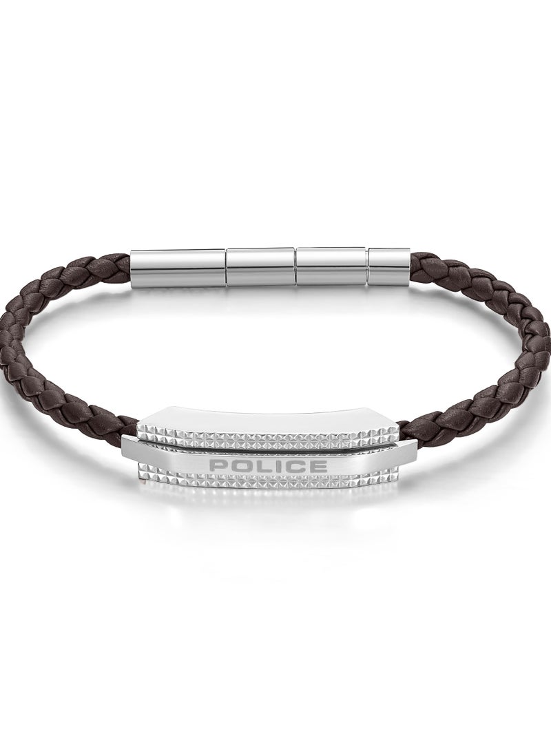 POLICE Gripcord Brown Leather Stainless Steel Gents Bracelet - Image 2