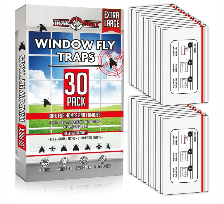 TRAP A PEST Window Fly Traps Indoor Clear (30 Pack) - Fly Window Traps for Indoors Sticky, Indoor Fly Trap Non-Toxic Fly Strips for Windows - Fly Sticky Traps Indoor Fly Paper Indoor Bug Sticky Traps (8.25" x 5") - Image 1
