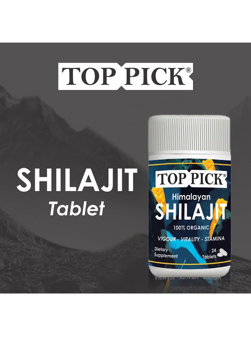 Top Pick 100% Pure Himalayan Shilajit, Boost Stamina & Improve Health, Dietary Supplement, 24 Tablets