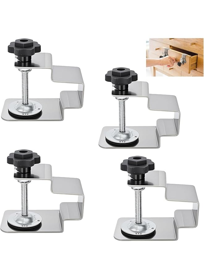 S-TOP Stainless Steel Drawer Clamps, Cabinet Front Installation Tool, Adjustable Bow Woodworking Fixture with Rubber Pads, Heavy Duty Panel Alignment for Cabinet Assembly, 4PCS - Image 1
