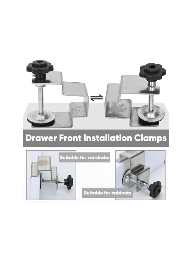 S-TOP Stainless Steel Drawer Clamps, Cabinet Front Installation Tool, Adjustable Bow Woodworking Fixture with Rubber Pads, Heavy Duty Panel Alignment for Cabinet Assembly, 4PCS - Image 2