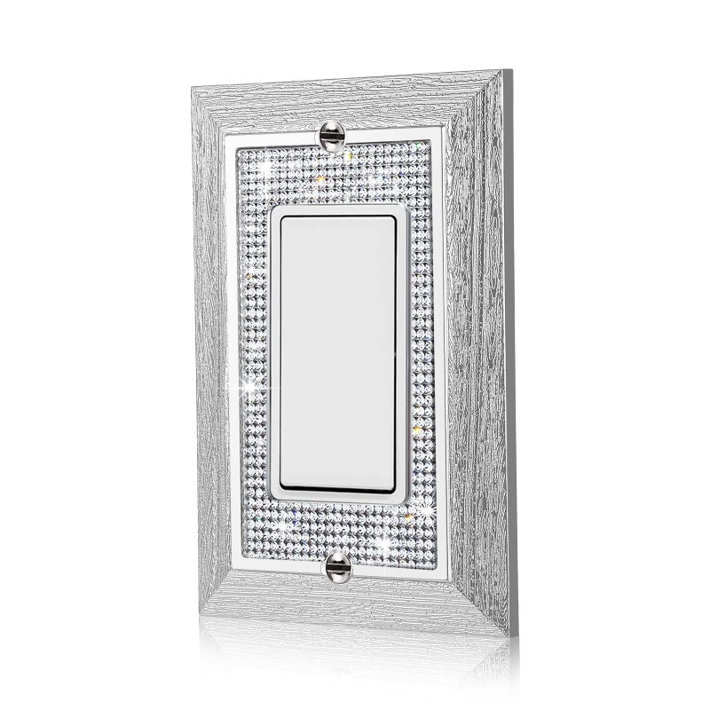 Gaocai 1 Pcs Shiny Rhinestones Wall Plates Imitation Wood Grain Light Switch Cover Decorative Outlet Cover Single Toggle Switch Plates And Outlet Covers