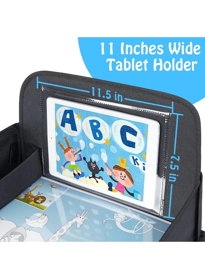 MENZOKE Kids Travel Tray, Travel Tray for Kids Car Seat with Educational Drawing Board, Tablet Holder & Cooler Cup Holder, Portable Road Trip Essentials Child's Gifts for Car Trip, Airplane, Black - Image 5