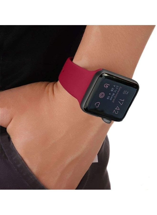 Replacement Silicone Strap For Apple Smartwatch 42-44mm Mehroon - Image 2