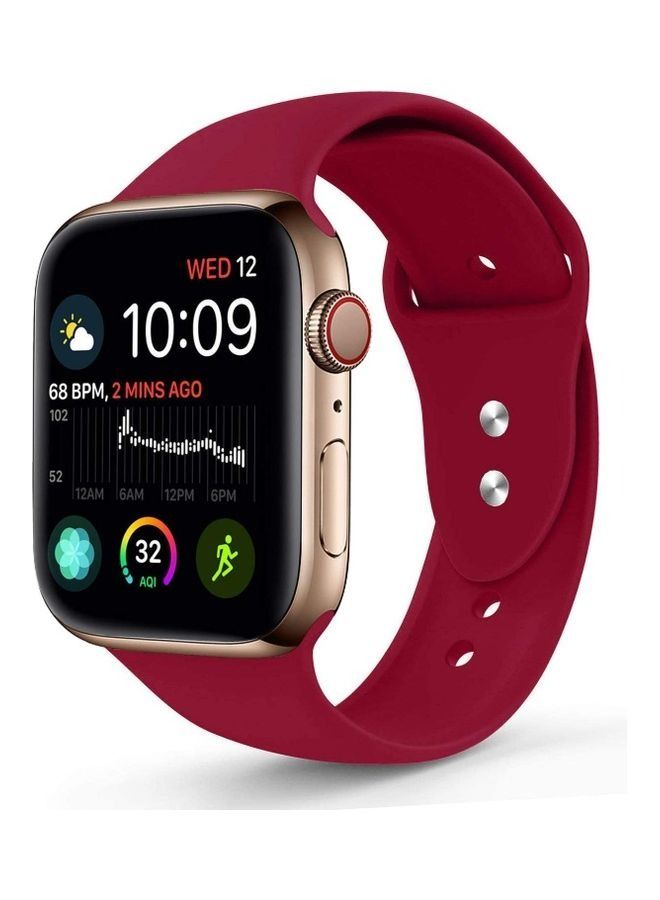 Replacement Silicone Strap For Apple Smartwatch 42-44mm Mehroon - Image 1