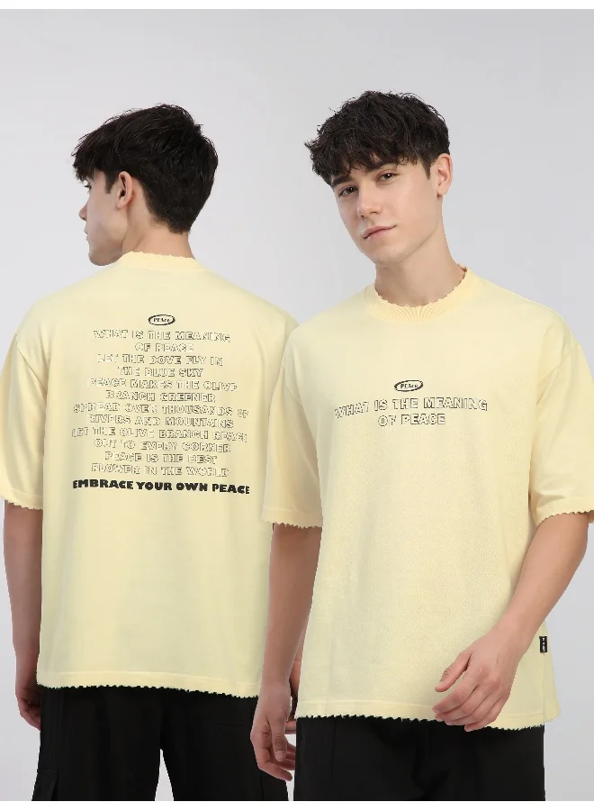 Beyoung Off White Peace Printed Ribbed Edge Oversized T-Shirt