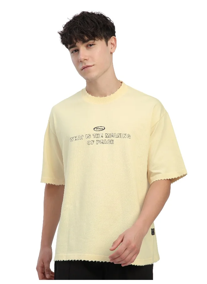 بيونغ Off White Peace Printed Ribbed Edge Oversized T-Shirt