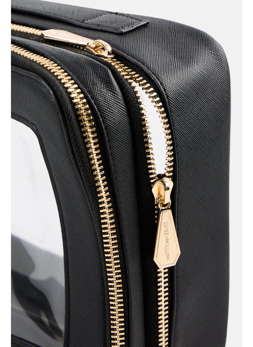 Luxe + Willow 3 Piece Jumbo Cosmetic Bag Set, Black  - Image 3