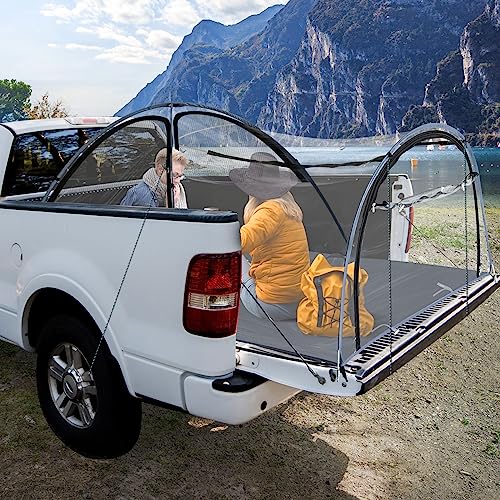 EighteenTek Truck Tent 2 Person Camper Shell Pop Up Automatic Setup Cold Resistant Transparent PVC Waterproof PU2000mm Double Layer Rainfly Adjustable 5 55 6 65 8 ft Bed Pickup Camping Tent - Image 1