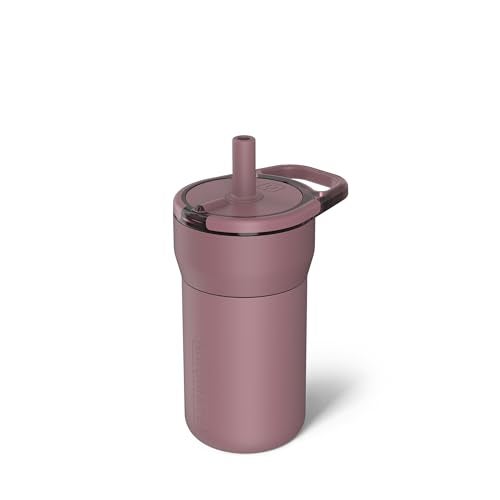 BrÃ¼Mate BrüMate Leap 12oz 100% Leakproof Kids Tumbler with Handle and Silicone Soft Straw | Drop Resistant Silicone Sleeve | For Kids 4+ | Insulated Stainless Steel | Cup Holder Friendly | 12oz (Rose Taupe) - Image 1