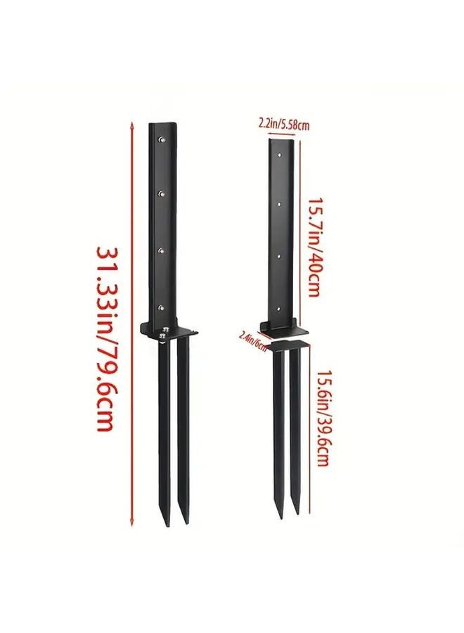 2 Pcs Black Powder Coated Steel Fence Post Repair Kit Reinforcement Anchors Ground Nails - Image 1
