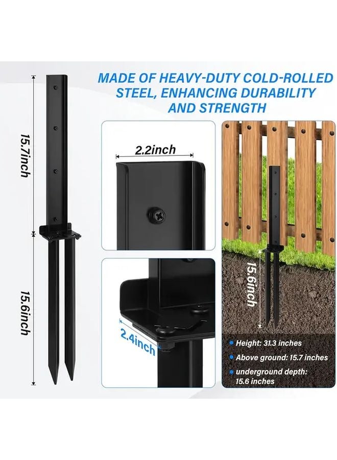 2 Pcs Black Powder Coated Steel Fence Post Repair Kit Reinforcement Anchors Ground Nails - Image 5