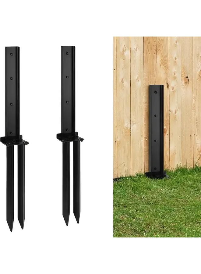 2 Pcs Black Powder Coated Steel Fence Post Repair Kit Reinforcement Anchors Ground Nails - Image 2