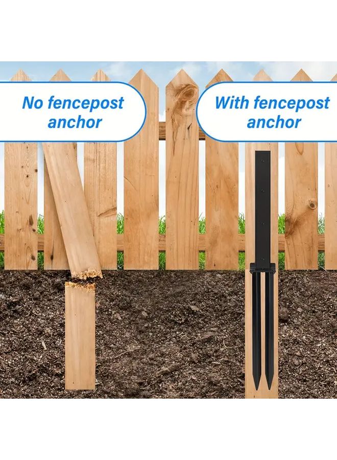2 Pcs Black Powder Coated Steel Fence Post Repair Kit Reinforcement Anchors Ground Nails - Image 3