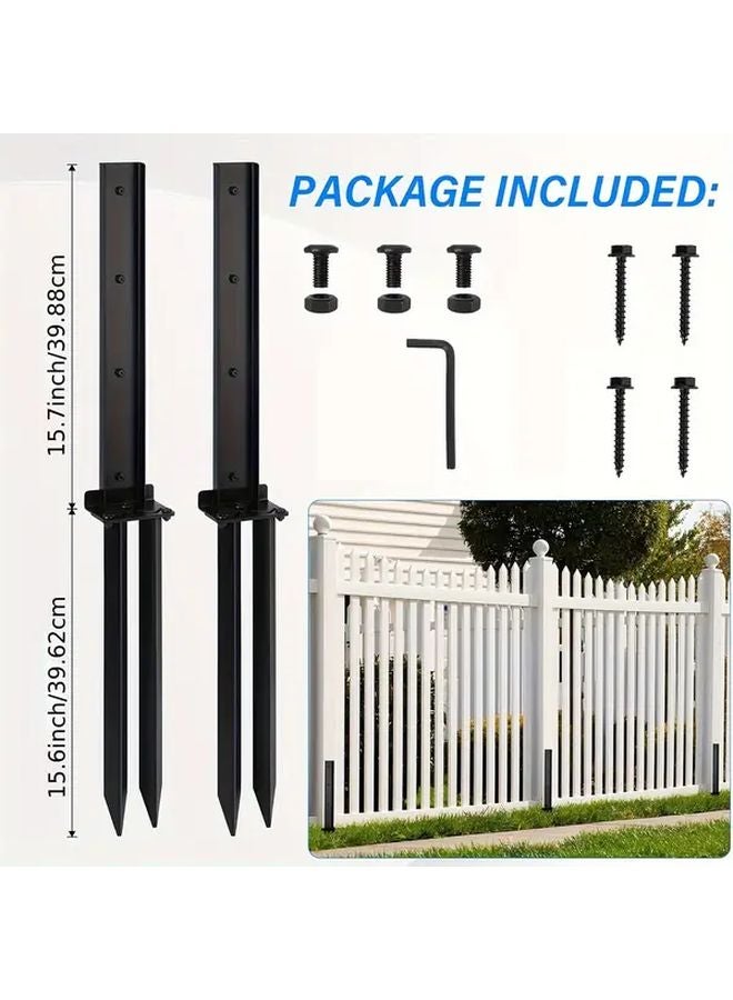 2 Pcs Black Powder Coated Steel Fence Post Repair Kit Reinforcement Anchors Ground Nails - Image 4