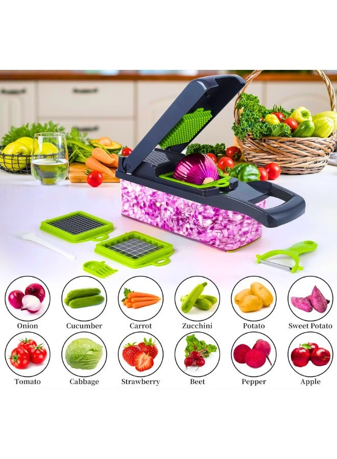 تشيس اب مفرمة خضراوات، مفرمة بصل احترافية، مفرمة طعام متعددة الوظائف 14 في 1، قطاعة خضراوات المطبخ، مفرمة خضراوات مع 8 شفرات، مفرمة جزر وثوم مع حاوية (رمادي)... - Image 2