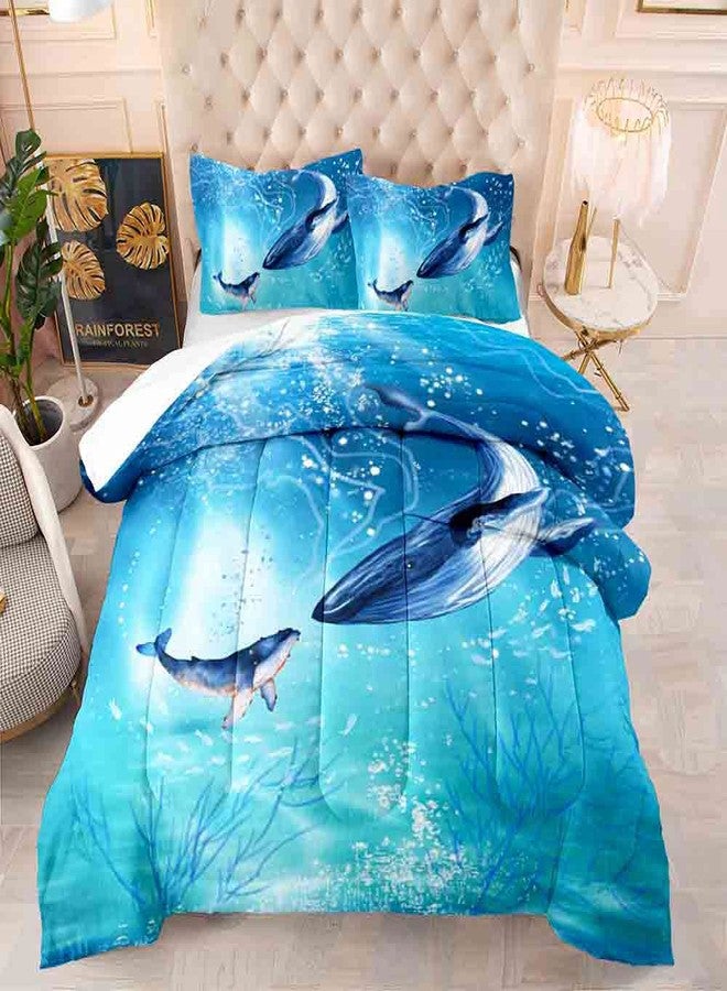 Suncloris Blue Marine Sea World Whale Twin Comforter Set, Abysmal Sea Animal Creatures All Seasons Comforter Set for Kids Teens Bedroom Quilt Set (Twin) - Image 2