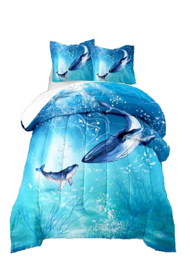 Suncloris Blue Marine Sea World Whale Twin Comforter Set, Abysmal Sea Animal Creatures All Seasons Comforter Set for Kids Teens Bedroom Quilt Set (Twin) - Image 1