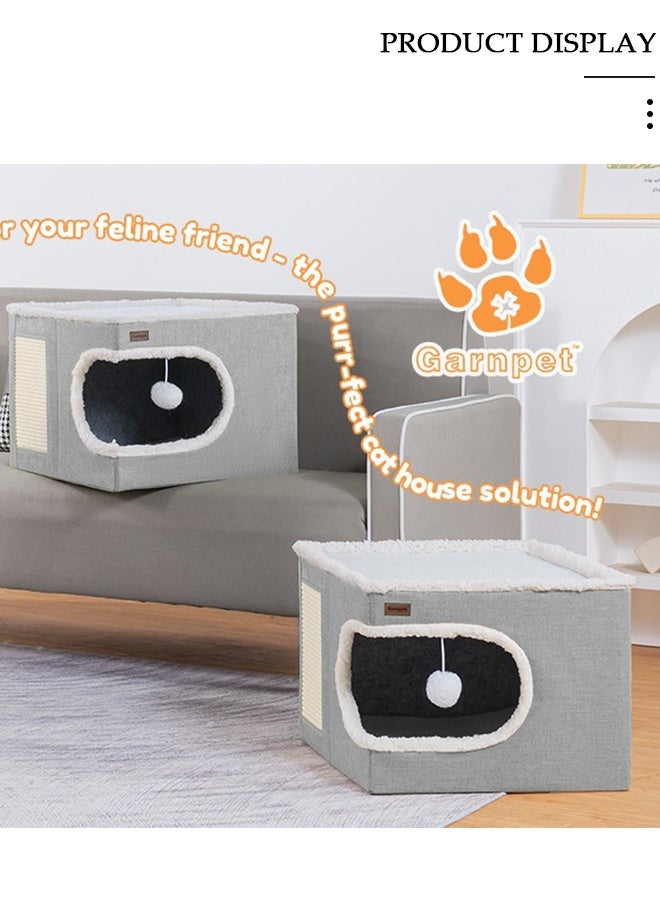 DUNISO بيت قطط كبير للقطط الداخلية، أسرّة قطط، كهف قطط كبير مع شقة مريحة، نافذة دائرية، بيت قطط داخلي قابل للطي مع وسادة خدش، مكان اختباء للقطط مع وسائد ناعمة مزدوجة الجوانب - Image 5