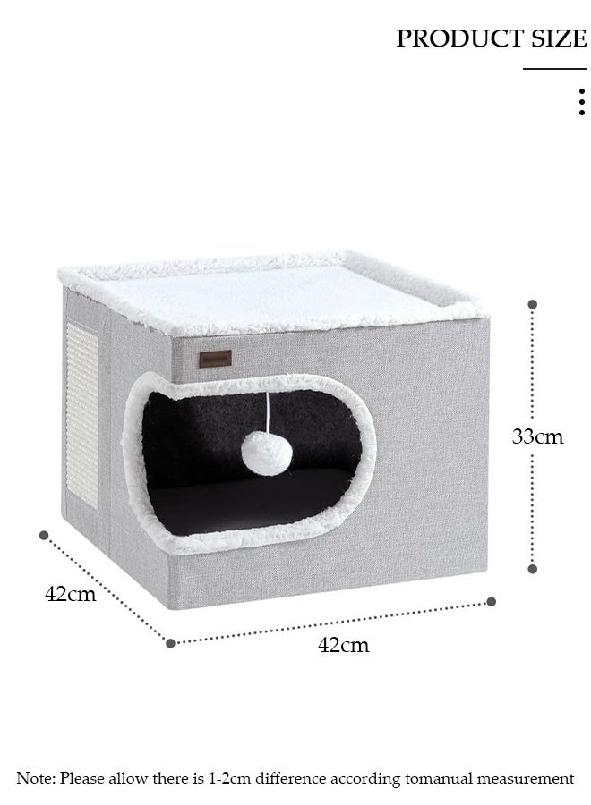 DUNISO بيت قطط كبير للقطط الداخلية، أسرّة قطط، كهف قطط كبير مع شقة مريحة، نافذة دائرية، بيت قطط داخلي قابل للطي مع وسادة خدش، مكان اختباء للقطط مع وسائد ناعمة مزدوجة الجوانب - Image 2