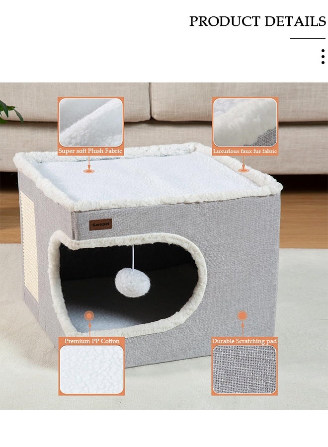 DUNISO بيت قطط كبير للقطط الداخلية، أسرّة قطط، كهف قطط كبير مع شقة مريحة، نافذة دائرية، بيت قطط داخلي قابل للطي مع وسادة خدش، مكان اختباء للقطط مع وسائد ناعمة مزدوجة الجوانب - Image 4
