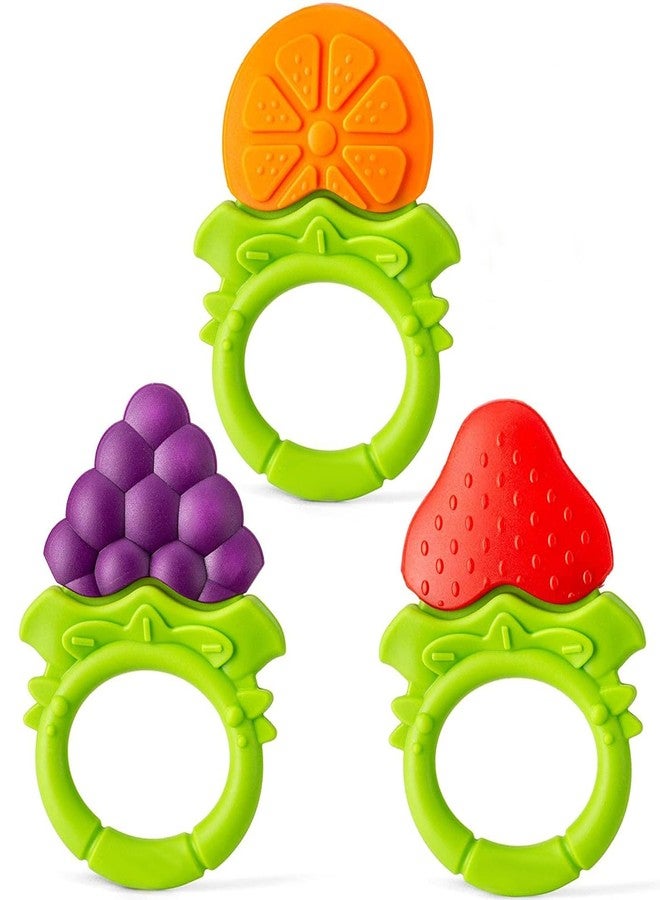 Alya The Cheeky Kidzz Pack Of 3 Baby Fruit Shape Soft Silicone Teether Teething Toys For Baby Textured Molar Teeth Soother Massage| Infants Dental Care Baby Teether(Design 707) - Image 1
