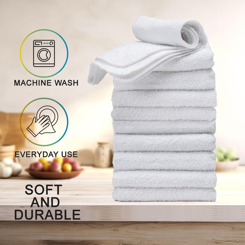 Textila Stores Textila Terry Wash Cloths â€“ Pack of 10, White, 12x12 Inches â€“ Soft, Absorbent & Multipurpose Cotton Washcloths for Face, Hand, Bath, Kitchen, Spa, Gym & Hotel Use - Image 3