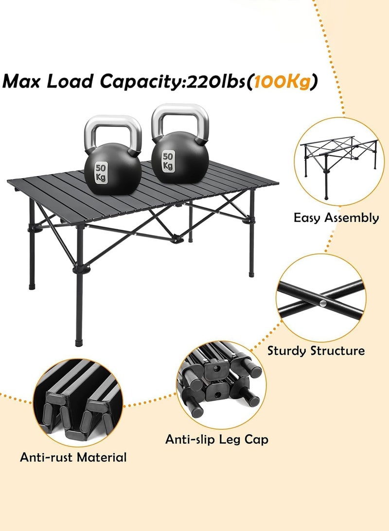 تايمي طاولة قابلة للطي من الألومنيوم مع حقيبة حمل للأستخدام الداخلي والخارجي، طاولة محمولة للحديقة والفناء والشاطئ والتخييم والكشتات والرحلات البرية، لون أسود - 62x55x120 سم - Image 4