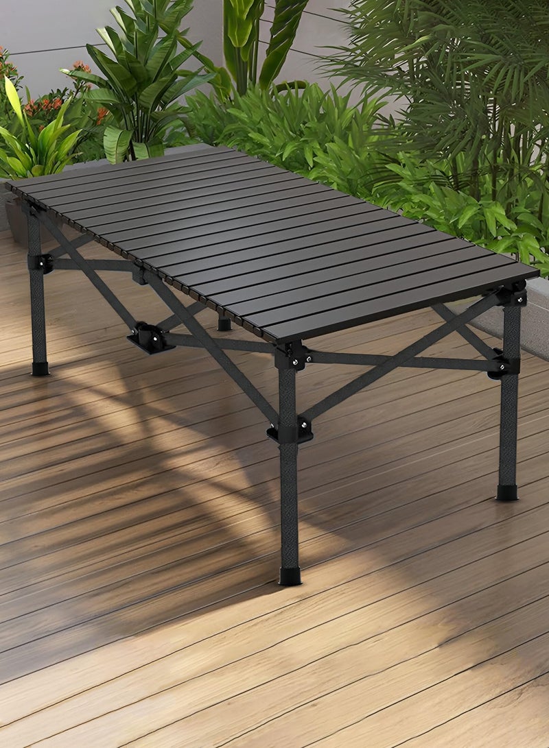 تايمي طاولة قابلة للطي من الألومنيوم مع حقيبة حمل للأستخدام الداخلي والخارجي، طاولة محمولة للحديقة والفناء والشاطئ والتخييم والكشتات والرحلات البرية، لون أسود - 62x55x120 سم - Image 1